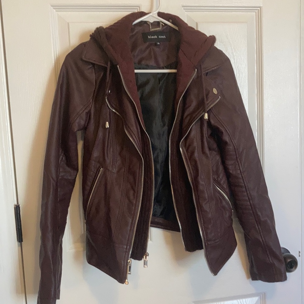 maroon faux leather jacket